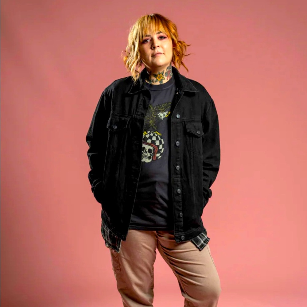 Girrlscout Stevie Black Denim Flannel Lined Jacket